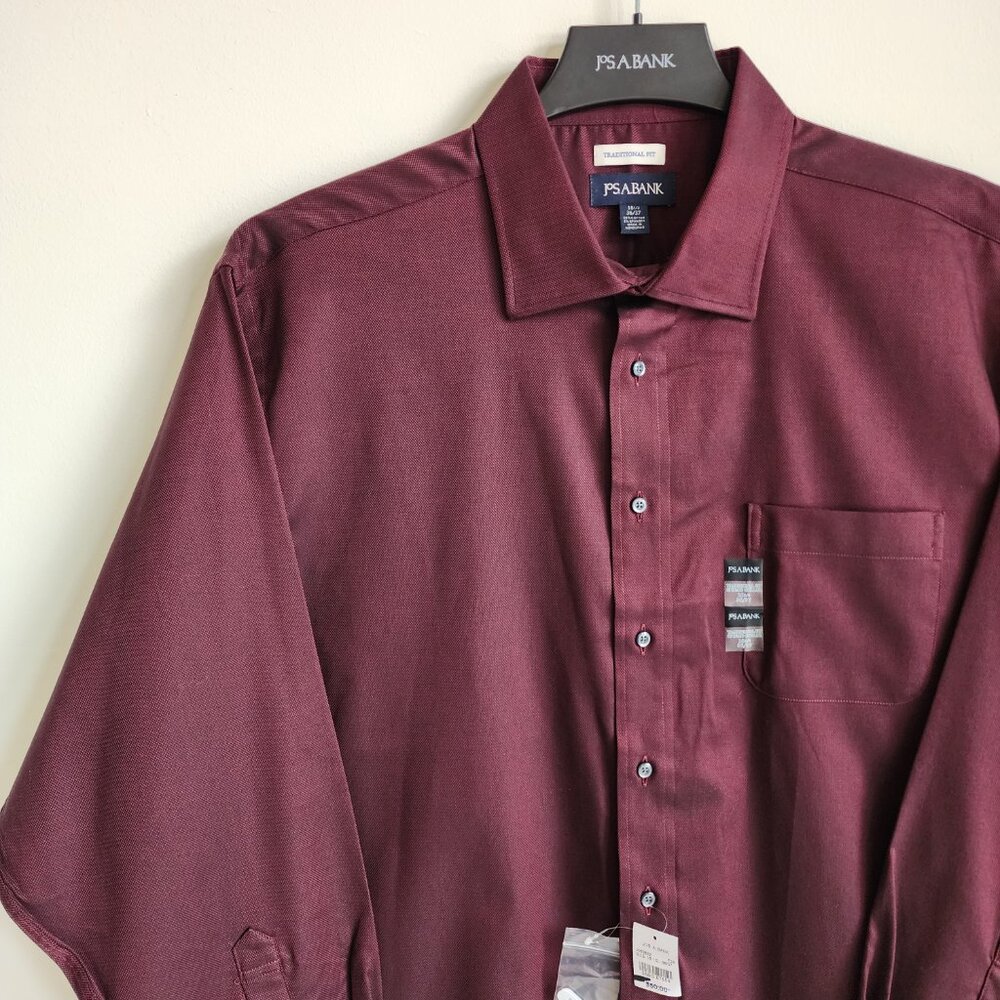 18.5 36/37 Red Wine Dress Shirt Traditional Fit Dark Jos A Bank New Solid Mens - Picture 9 of 16